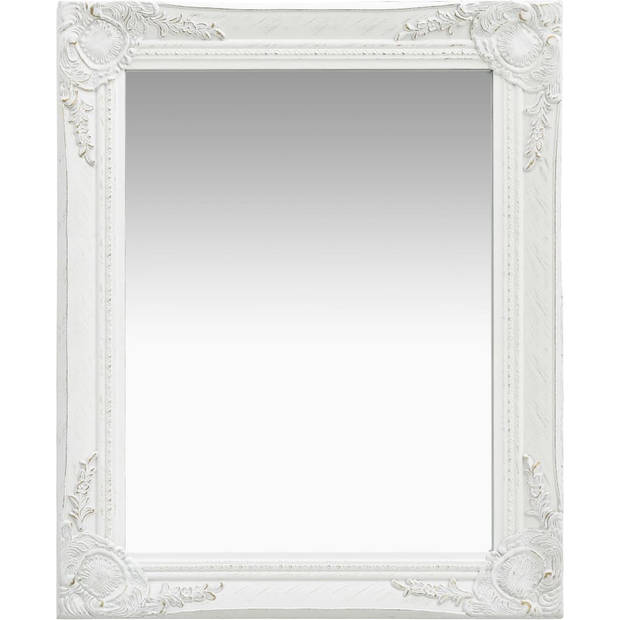 The Living Store Wandspiegel Barok 50x60 cm - wit houten frame - rechthoekig spiegelvorm