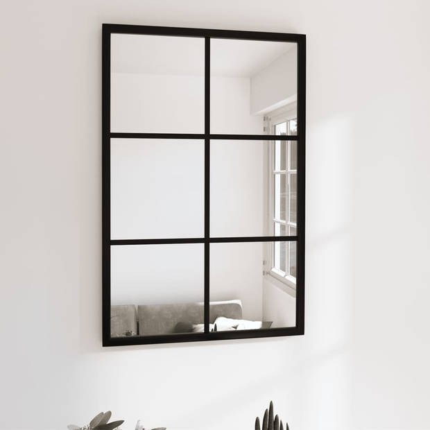 The Living Store Wandspiegel Zwart 60 x 40 cm - Met 4 bevestigingshaken