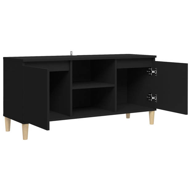 The Living Store Televisiemeubel - zwart - 103.5 x 35 x 50 cm - met 4 houten poten - 2 schappen en 2 vakken