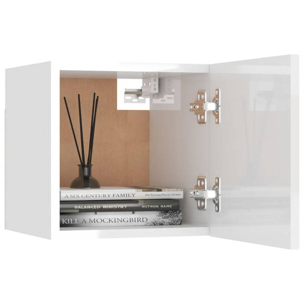 The Living Store Televisiekastenset - Hoogglans wit - 30.5 x 30 x 30 cm - Met deur links/rechts