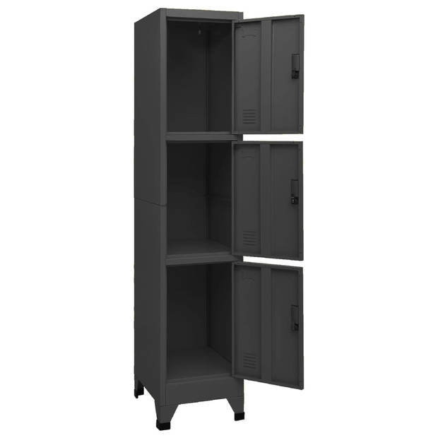 The Living Store Lockerkast - Moderne opbergkast - 38 x 45 x 180 cm - Staal - Antraciet