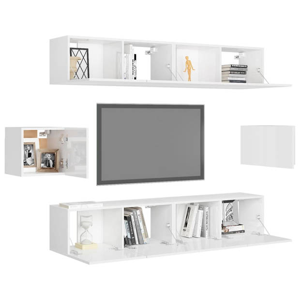 The Living Store Tv-meubelset - 80 x 30 x 30 cm - Kleur- hoogglans wit