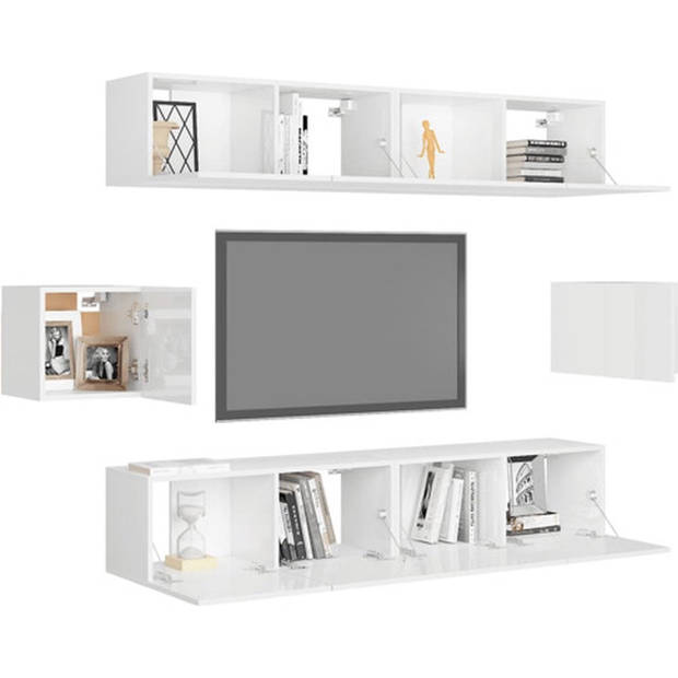 The Living Store Tv-meubelset - 80 x 30 x 30 cm - Kleur- hoogglans wit