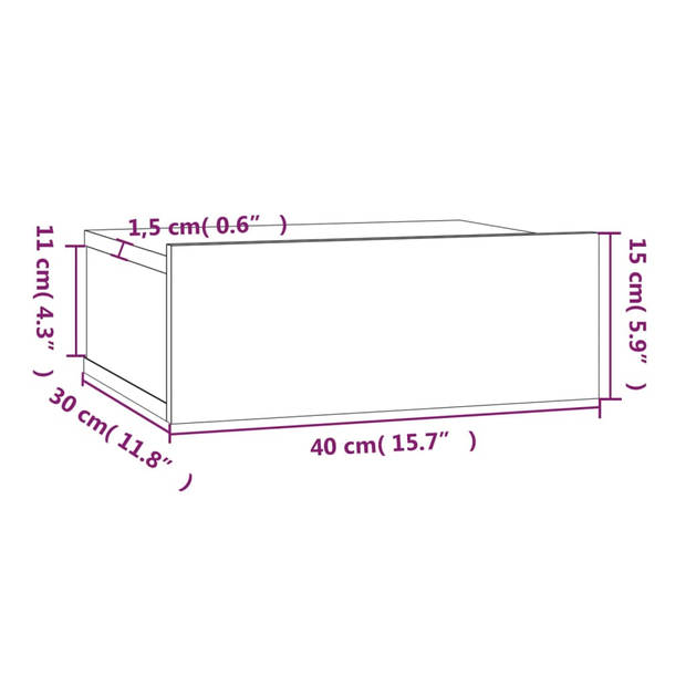 vidaXL Nachtkastje zwevend 40x30x15 cm bewerkt hout grijs sonoma eiken