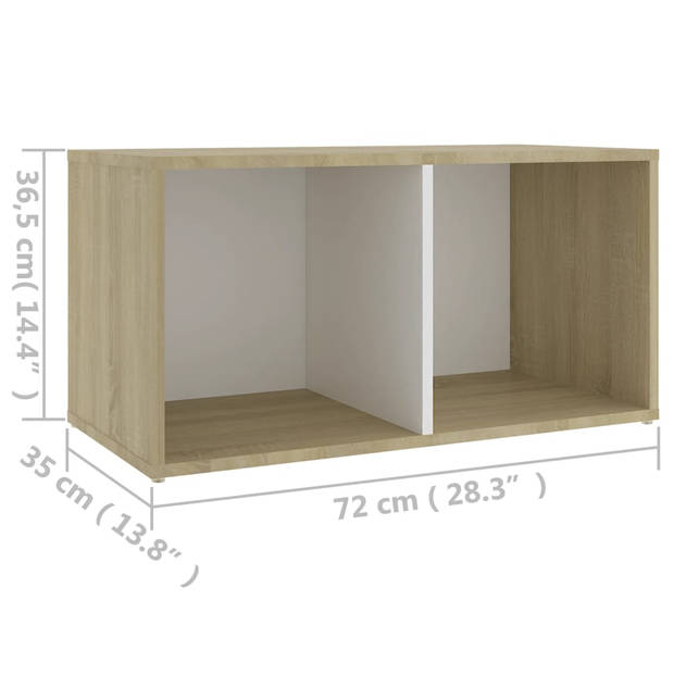 The Living Store Televisiekast - Klassiek - 72 x 35 x 36.5 cm - Wit - Sonoma Eiken