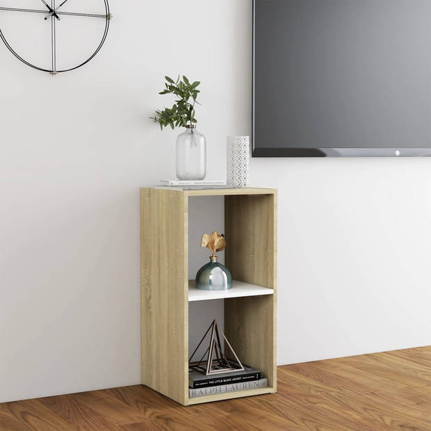 vidaXL Tv-meubel 72x35x36,5 cm bewerkt hout wit en sonoma eikenkleurig