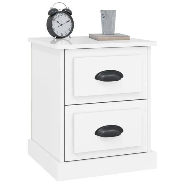 The Living Store Nightstand - White High Gloss - 39 x 39 x 47.5 cm - 2 Drawers