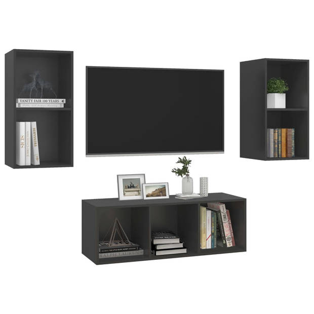 The Living Store TV-meubelset - grijs - spaanplaat - 3-delig - 37 x 37 x 72 cm - 37 x 37 x 107 cm - montage vereist