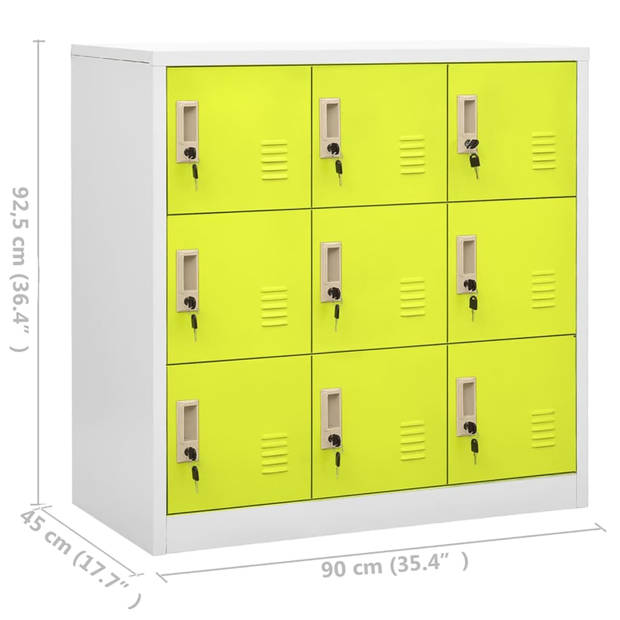 The Living Store Lockerkast - Staal - 90 x 45 x 92.5 cm - 9 lockers - Lichtgrijs en groen