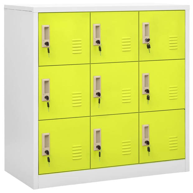 The Living Store Lockerkast - Staal - 90 x 45 x 92.5 cm - 9 lockers - Lichtgrijs en groen