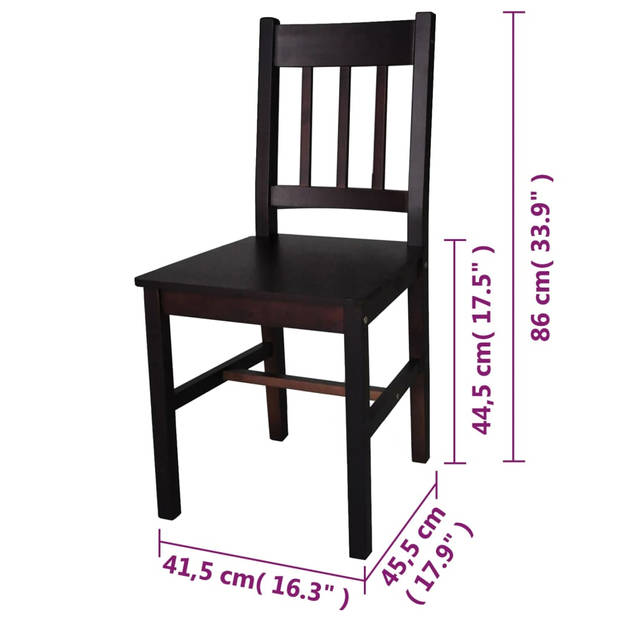 The Living Store Houten Eetkamerstoel Set - Donkerbruin - Grenenhout - 6 Stoelen - 41.5x45.5x86cm