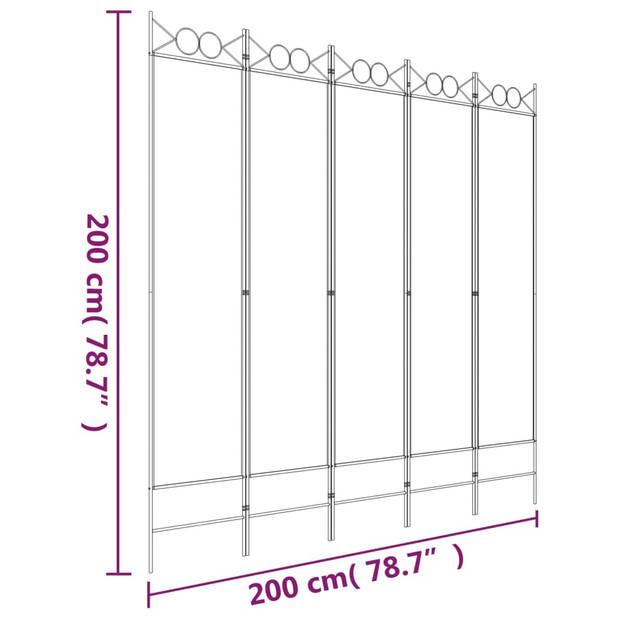 vidaXL Kamerscherm met 5 panelen 200x200 cm stof wit