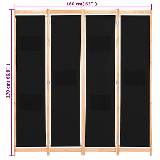 vidaXL Kamerscherm met 4 panelen 160x170x4 cm stof zwart