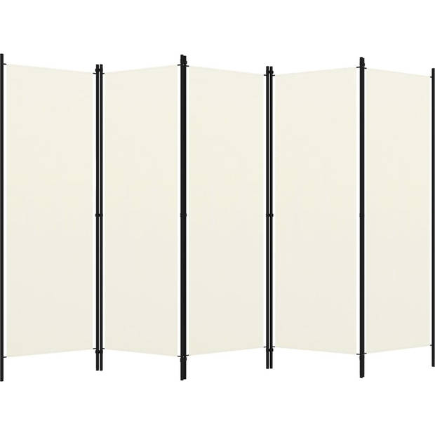 The Living Store Kamerscherm 5 Panelen - 250x180 cm - Crèmewit - Stof - IJzer
