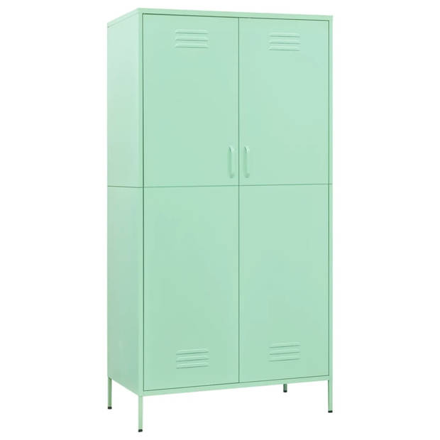 The Living Store Kledingkast - Mint - Staal - 90 x 50 x 180 cm - Verstelbare schappen