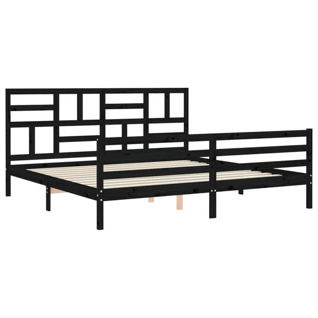 vidaXL Bedframe met hoofdbord massief hout zwart 200x200 cm