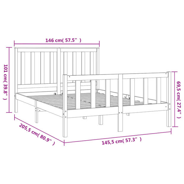 vidaXL Bedframe met hoofdbord massief grenenhout wit 140x200 cm