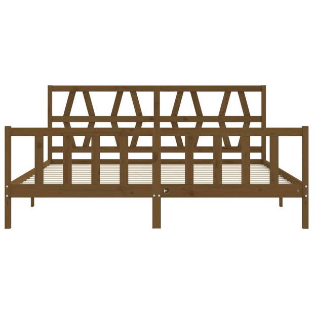 vidaXL Bedframe met hoofdbord massief hout honingbruin 200x200 cm