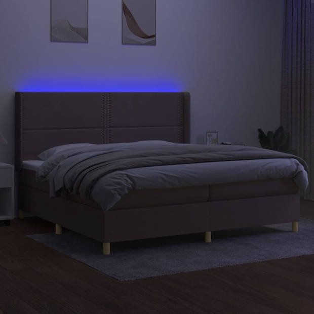 The Living Store Boxspring - met matras en LED - 203 x 203 cm - Taupe stof - Hoogte verstelbaar hoofdbord -