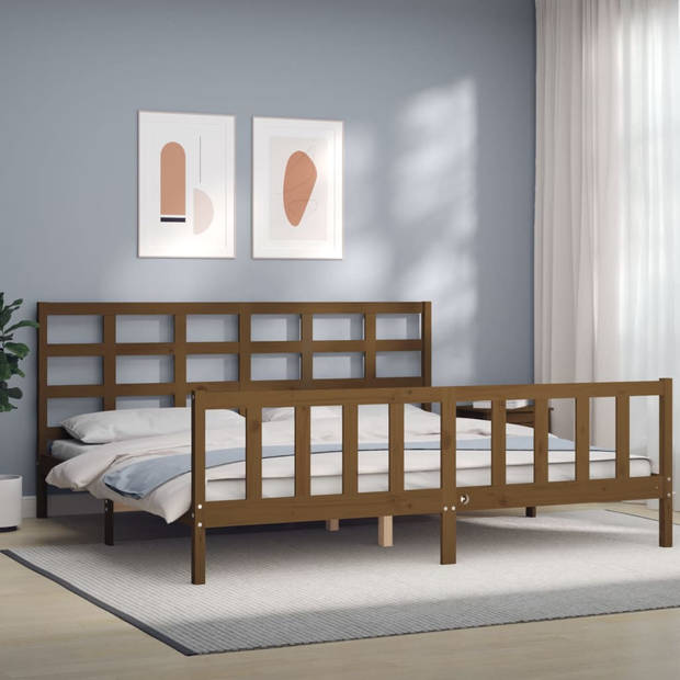 vidaXL Bedframe met hoofdbord massief hout honingbruin 200x200 cm