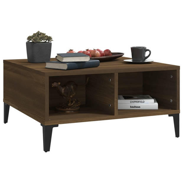 The Living Store salontafel Modern - bruineiken - 60 x 60 x 30 cm - opbergshelves