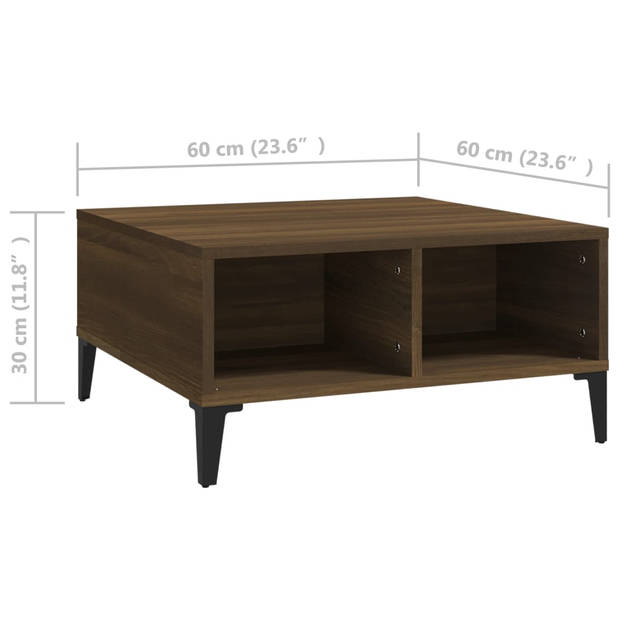 The Living Store salontafel Modern - bruineiken - 60 x 60 x 30 cm - opbergshelves