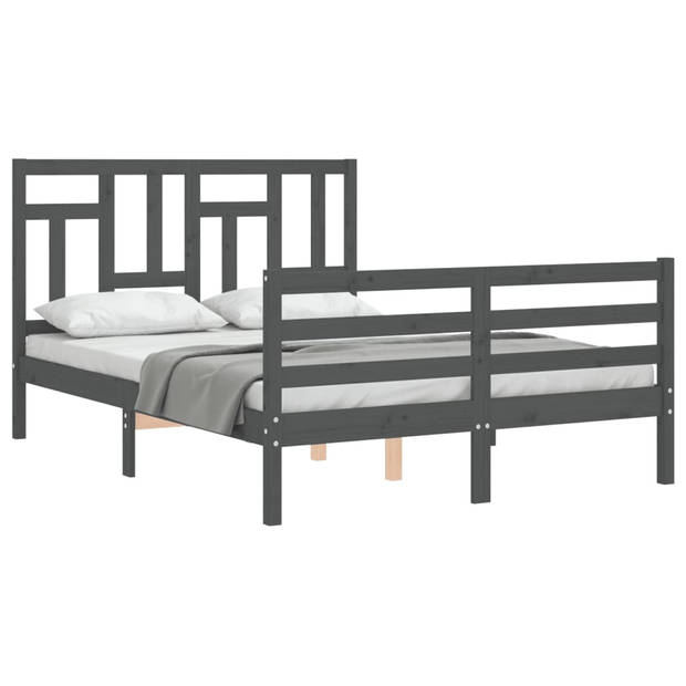 vidaXL Bedframe met hoofdbord massief hout grijs 140x190 cm