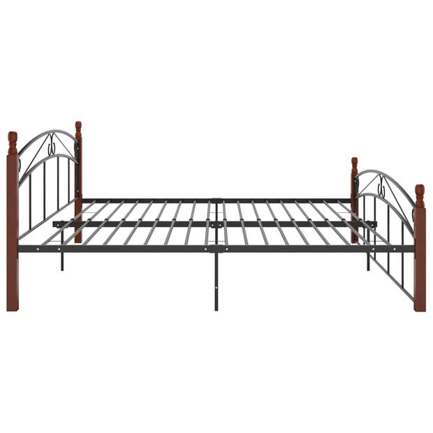 vidaXL Bedframe metaal en massief eikenhout zwart 200x200 cm