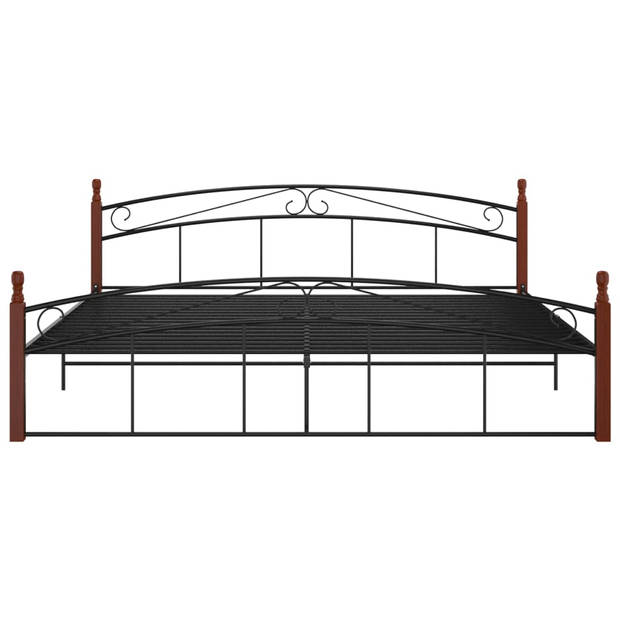 vidaXL Bedframe metaal en massief eikenhout zwart 200x200 cm