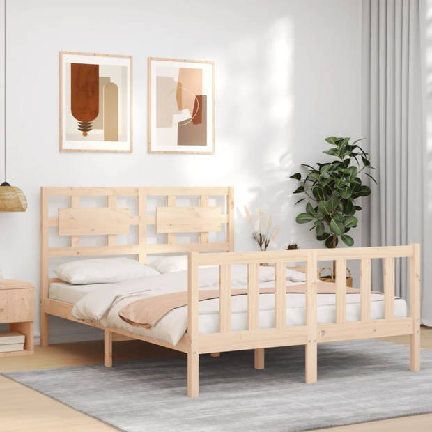 vidaXL Bedframe met hoofdbord massief hout 120x200 cm