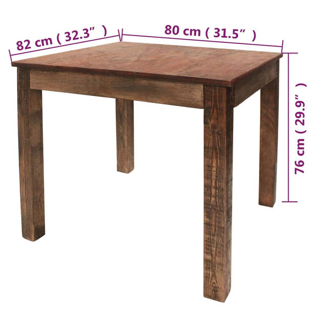 The Living Store Eettafel Gerecycled Hout - 82x80x76 cm - Vintage Stijl