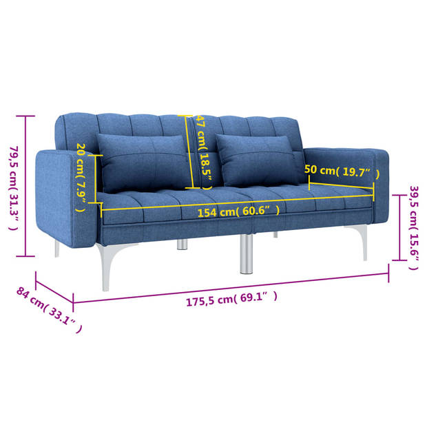 The Living Store Slaapbank Loungeset - 175.5 x 84 x 79.5 cm - Blauw