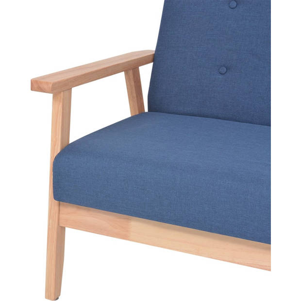 The Living Store Bankenset - Blauw - Houten frame - Polyester stof - Fauteuil en 3-zitsbank - Eenvoudig te monteren