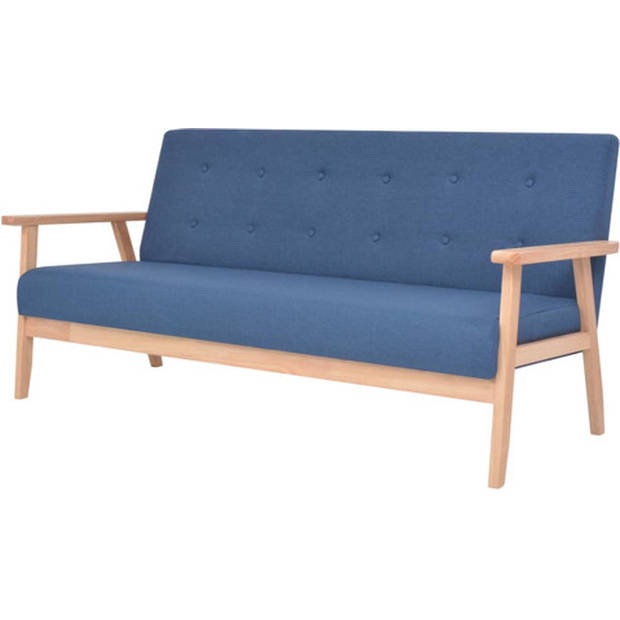 The Living Store Bankenset - Blauw - Houten frame - Polyester stof - Fauteuil en 3-zitsbank - Eenvoudig te monteren