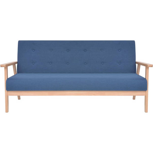 The Living Store Bankstel Modern Polyester - Blauw - 2 Fauteuils en 1 Bank - Houten Frame - Afmetingen Fauteuil- 64.5 x