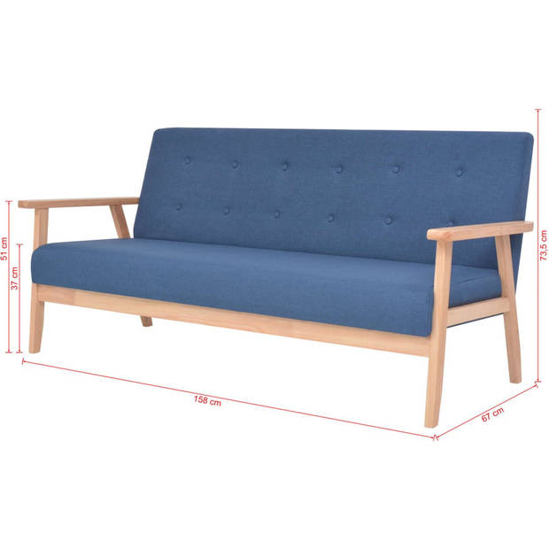 The Living Store Bankenset - Blauw - Houten frame - Polyester stof - Fauteuil en 3-zitsbank - Eenvoudig te monteren