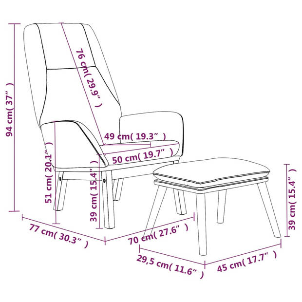 The Living Store Relaxstoel met voetenbank - Donkergrijs - 70x77x94 cm - Duurzaam materiaal