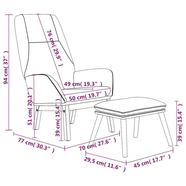 The Living Store Relaxstoel - Relaxstoelen - 70 x 77 x 94 cm - Duurzaam lichtgrijs stof - Massief rubberwood