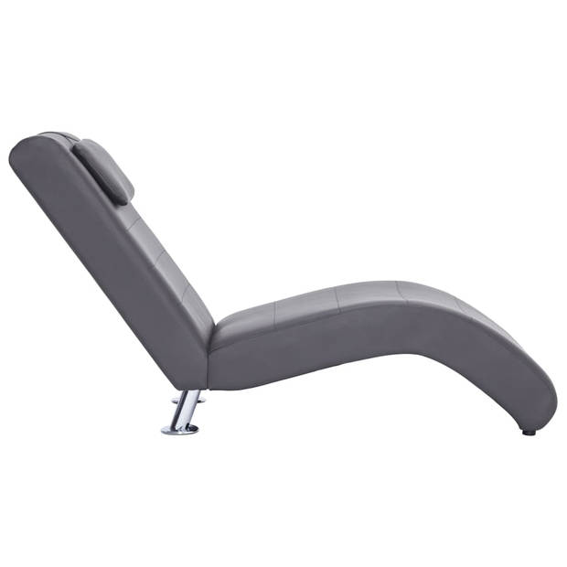 The Living Store Chaise Longue Grijs - Houten frame - Kunstleren bekleding - 144x59x79cm