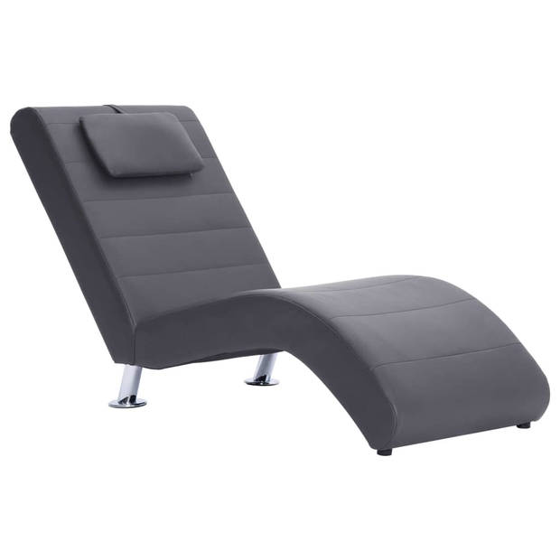 The Living Store Chaise Longue Grijs - Houten frame - Kunstleren bekleding - 144x59x79cm