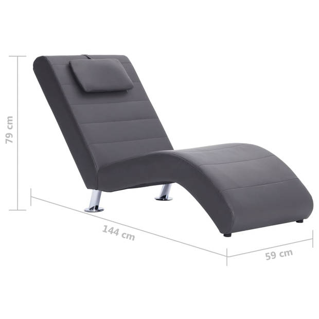 The Living Store Chaise Longue Grijs - Houten frame - Kunstleren bekleding - 144x59x79cm