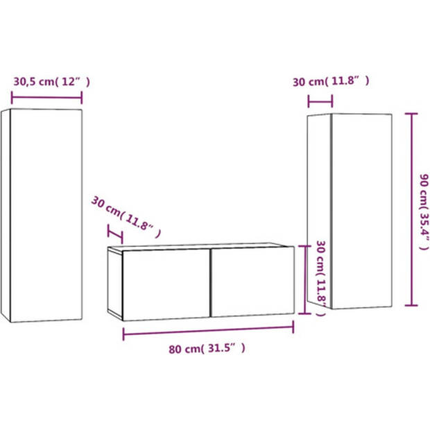 The Living Store TV Meubelset - Klassieke Bruineiken - 80x30x30 cm / 30.5x30x90 cm