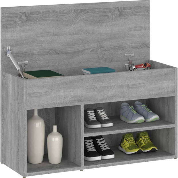 The Living Store Schoenenbank - Trendy ontwerp - Bewerkt hout - 80x30x45 cm - Grijs Sonoma Eiken