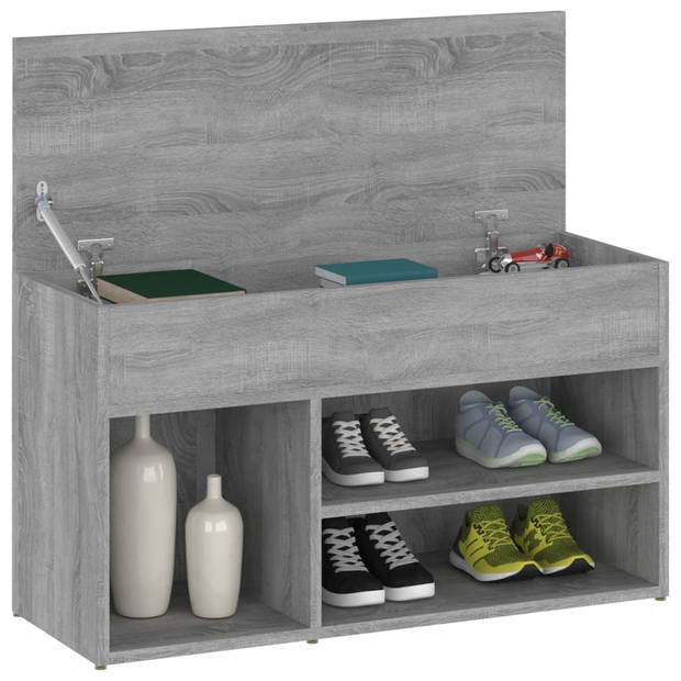 The Living Store Schoenenbank - Trendy ontwerp - Bewerkt hout - 80x30x45 cm - Grijs Sonoma Eiken