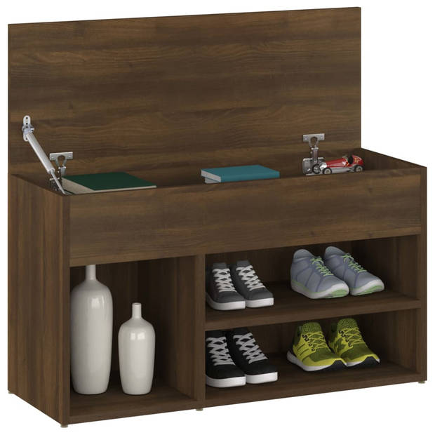 The Living Store Schoenenbank - Bruineiken - 80 x 30 x 45 cm - Praktisch bewerkt hout - Voldoende opbergruimte