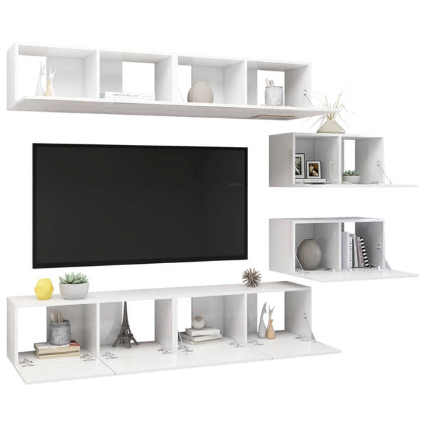 The Living Store televisiemeubel - Hifi-kastenset - Hangende tv-kasten - 80x30x30 cm en 60x30x30 cm - Hoogglans wit -