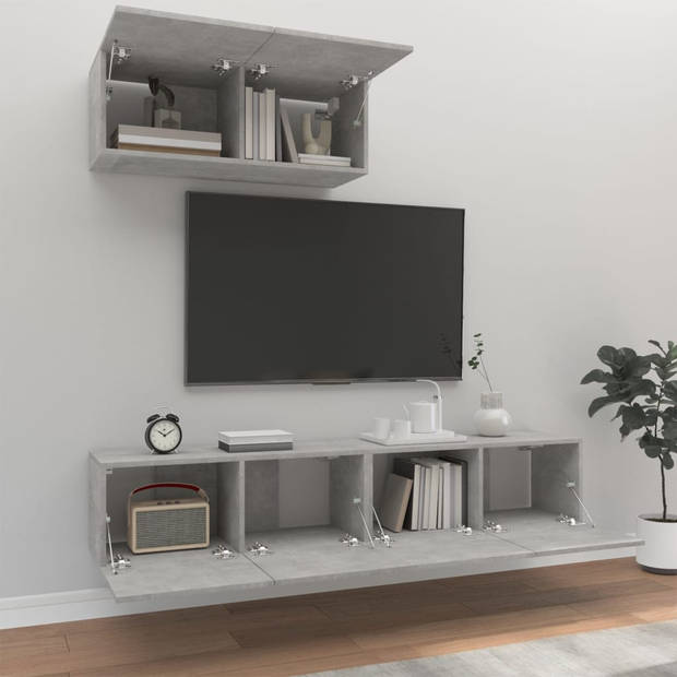 The Living Store TV-meubelset - Betongrijs - 80 x 30 x 30 cm - 3x