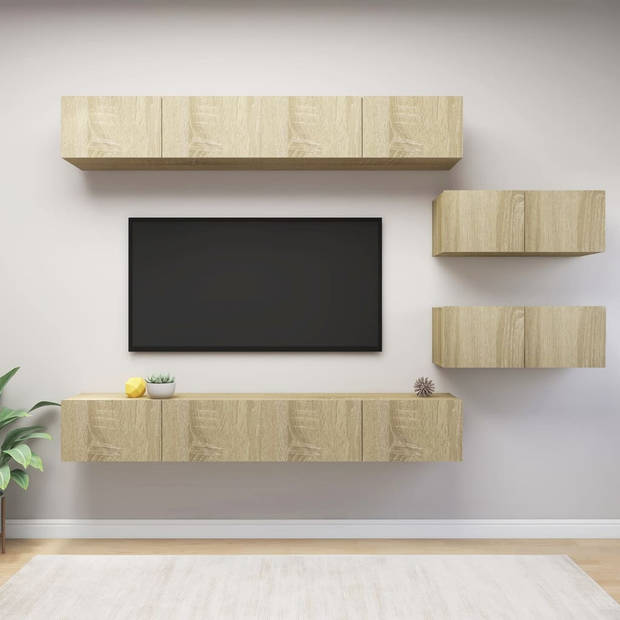 The Living Store Televisiemeubelset Hangend - Spaanplaat - Sonoma eiken - 4x 100x30x30 cm - 2x 80x30x30 cm