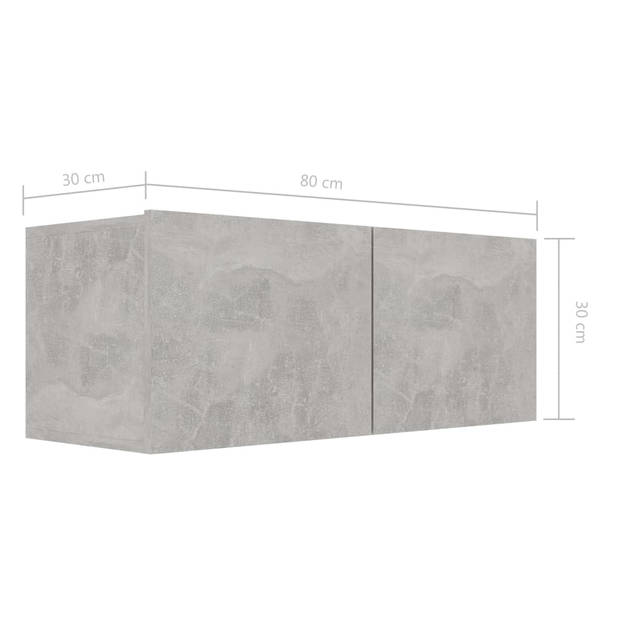 The Living Store TV Meubelset - Betongrijs - 80 x 30 x 30 cm - Spaanplaat