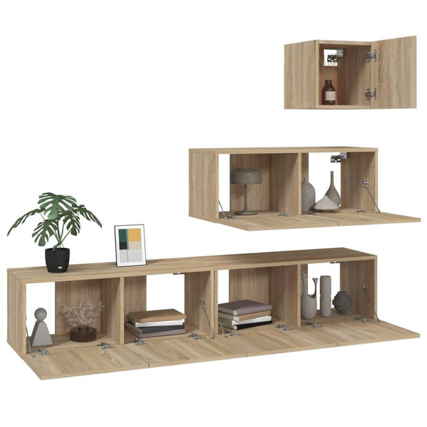 The Living Store TV-meubelset Sonoma Eiken - 30.5x30x30 / 80x30x30cm - Duurzaam hout - Praktische opbergruimte -